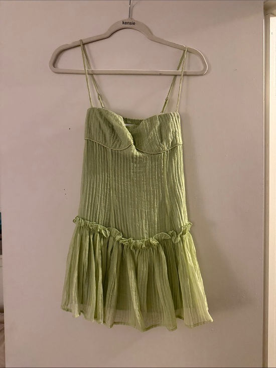 Peppermayo Dresses & Skirts - PEPPERMAYO Light Green Pleated Spaghetti Strap Mini Dress